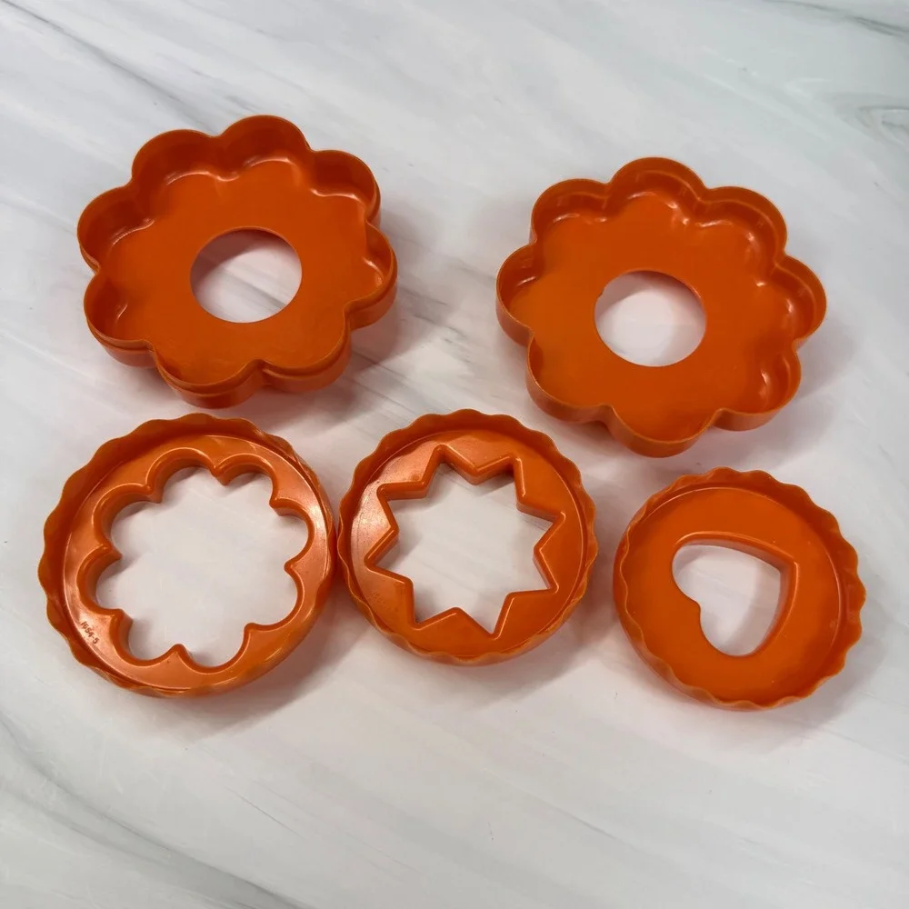 Vintage Nesting Tupperware Orange Cookie Cutter Set 5pc Heart Star Flower